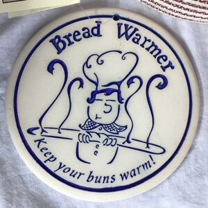 Ceramic Bread & Bun Warmer & Woven Basket New